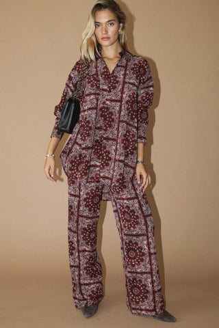 Bordeaux Satin Button Shirt (December Pre-Order)