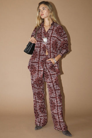 Bordeaux Paisley Wide Leg Trouser (December Pre-Order)