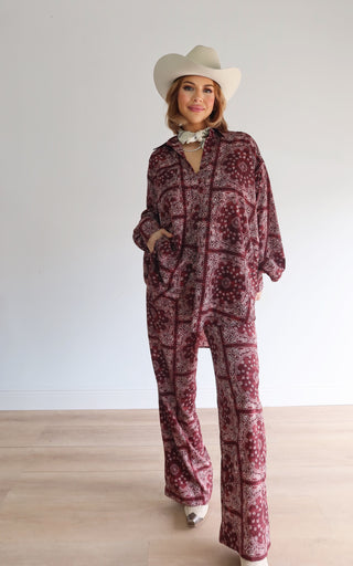 Bordeaux Satin Button Shirt