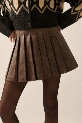 Faux Leather Pleated Mini Skirt (PO)