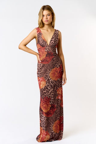 Leopard Print Mesh Maxi Dress