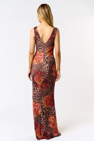 Leopard Print Mesh Maxi Dress