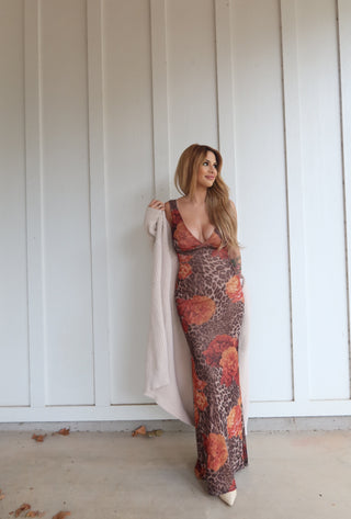 Leopard Print Mesh Maxi Dress