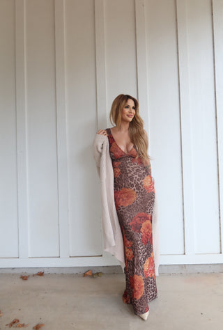 Leopard Print Mesh Maxi Dress