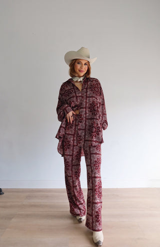 Bordeaux Paisley Wide Leg Trouser