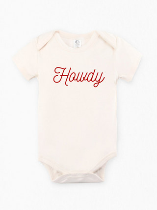 "HOWDY" Organic Baby Onesie (Red & Natural)