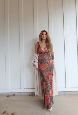 Leopard Print Mesh Maxi Dress